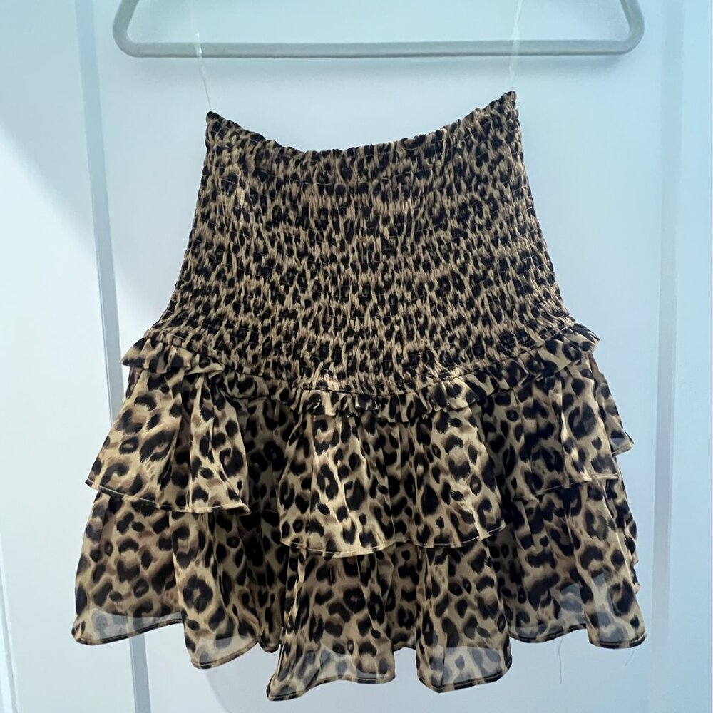 Impeccable Pig Smocked Leopard Print Mini Skirt